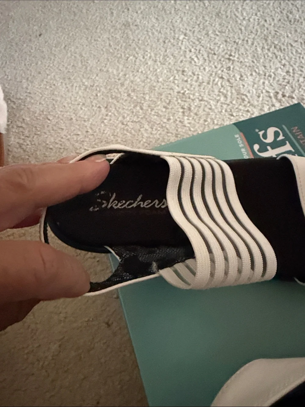 Skechers White and Black Slingback Wedge Sandals
